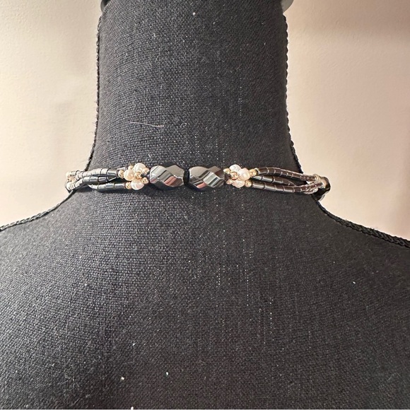 Vintage Twisted Hematite Triple Strand Fresh Water Pearls Long Necklace EUC - Picture 7 of 17